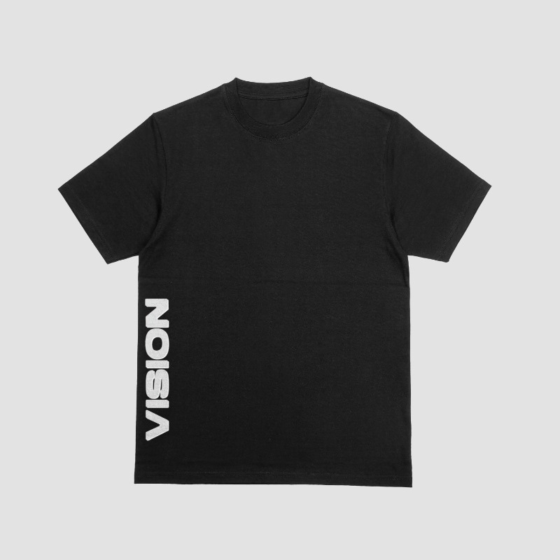 black vison front Design: Minimalist Graphic: Side Seam "VISION" Graphic Occasion: Casual, Streetwear Care Instructions: Machine Wash Cold, Tumble Dry Low
